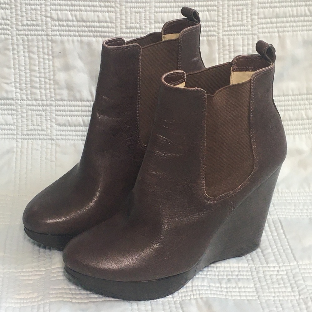 MICHAEL Michael Kors Brown Leather Wedge Booties